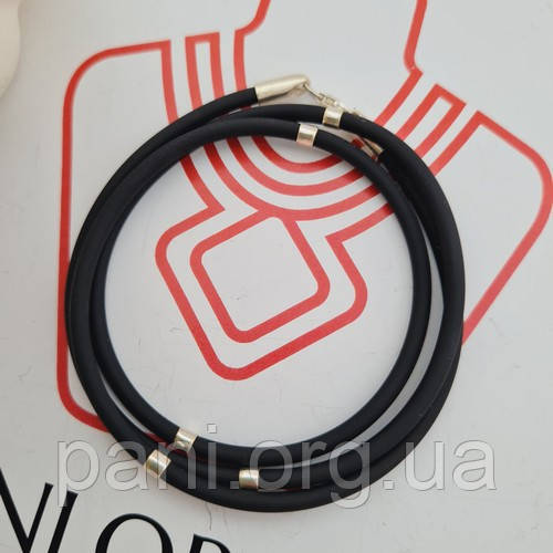 Кольє чорне каучукове зі срібними вставками, фото 1