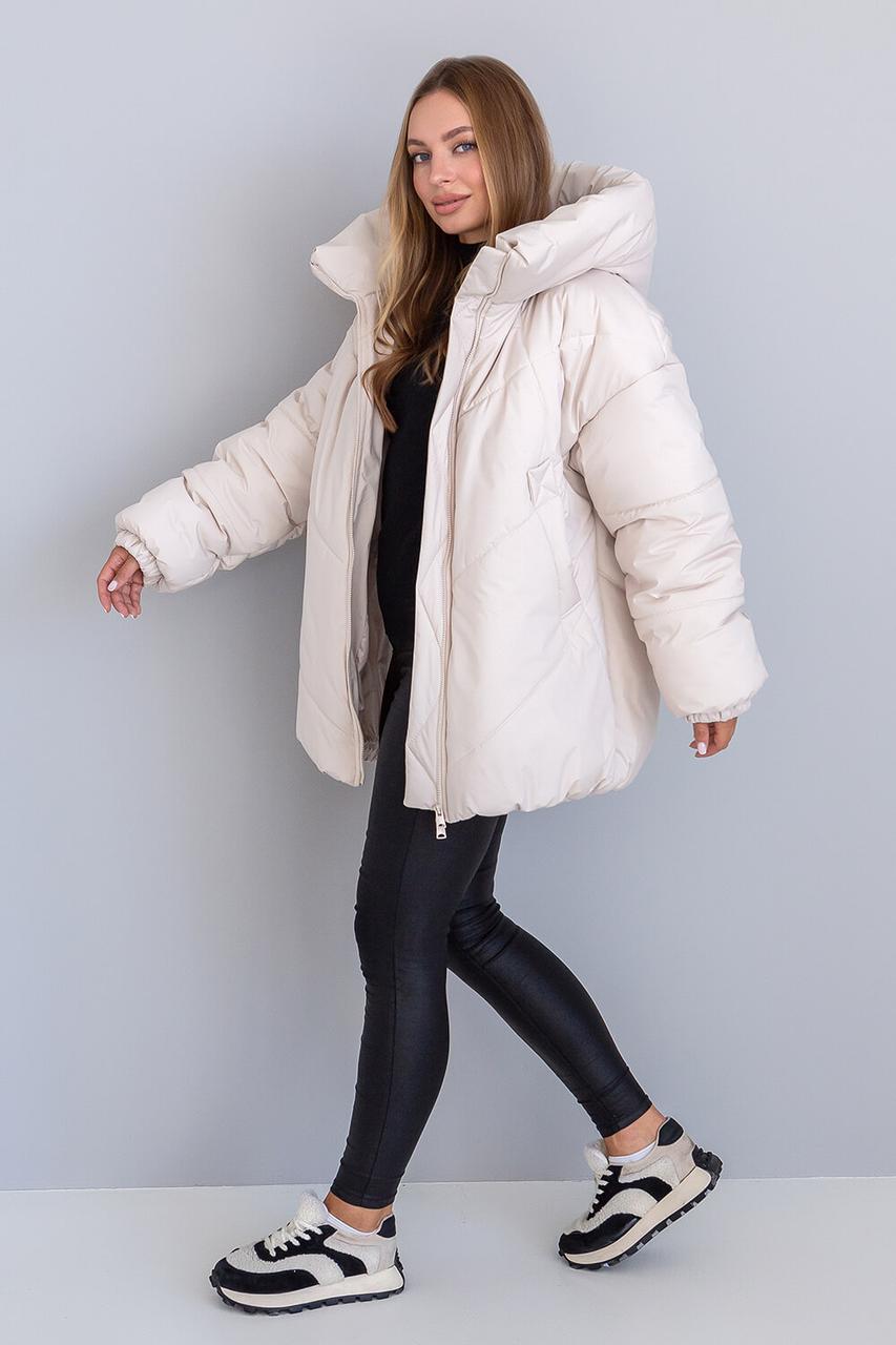 Зимова стильна куртка Селін-2, оверсайз, молочного кольору, фото 1