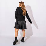 Вільне плаття з розкльошеною шкіряною спідницею в чорному кольорі (р. 42-52) 31035836, фото 2