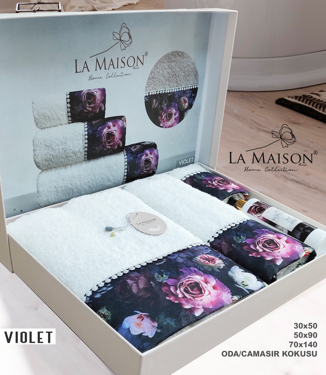 Подарунковий набір рушників La Maison, 3 шт. з ароматом Violet Ekru, фото 1