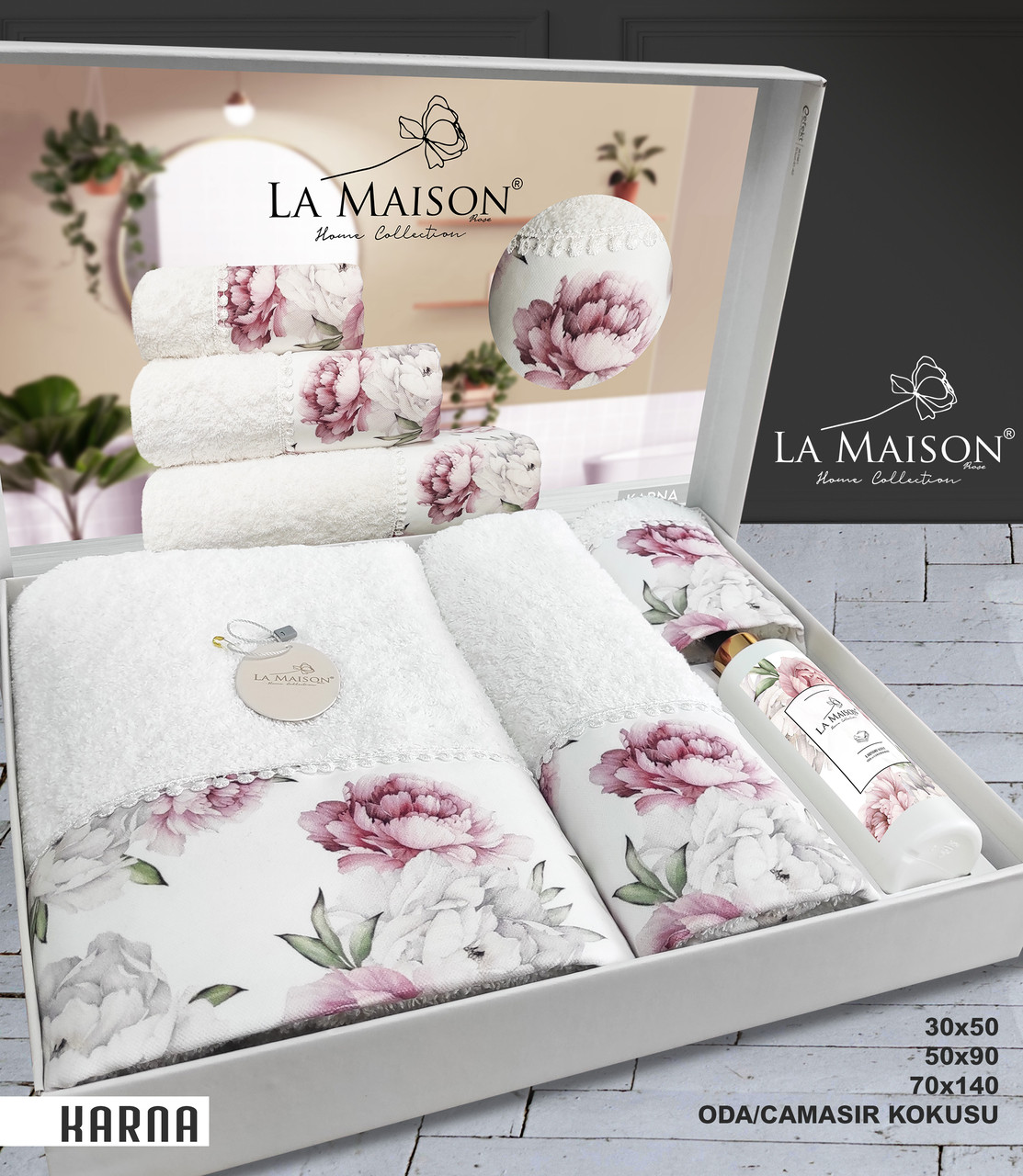 Подарунковий набір рушників La Maison, 3 шт. з ароматом Karna, фото 1