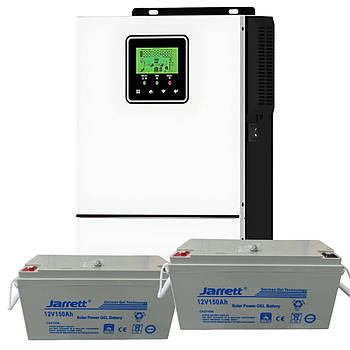 Набір Гібридний інвертор із чистою синусоїдою 1200 Вт Jarrett JASM-1.5KW 24V + Акумулятори Jarrett 12V 150Ah