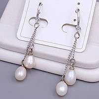 Сережки XР. Родій. Камені: річкові перли. Довжина: 54 мм. Ширина: 6 мм.