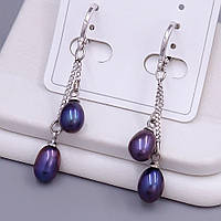 Сережки XР. Родій. Камені: річкові перли. Довжина: 44 мм. Ширина: 6 мм.