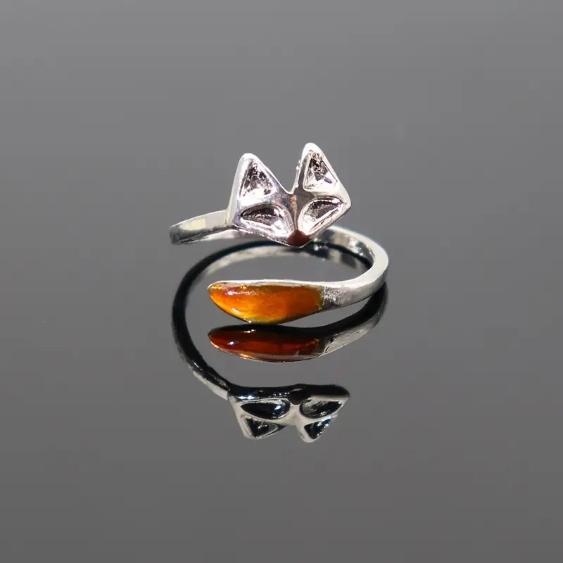 Жіноча каблучка з дизайном лисиці з помаранчевим хвостом срібляста розмір безрозмірна, фото 1