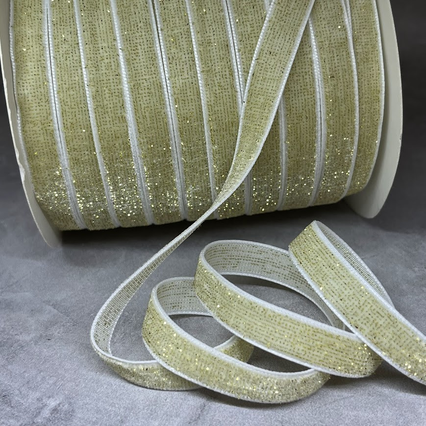 Стрічка велюрова 1 см з люрекс ниткою, золотий, метр, Золотий, фото 1