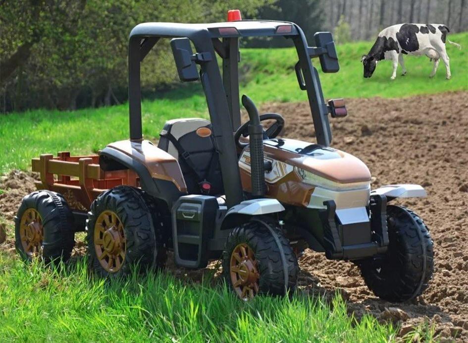 Дитячий електромобіль Трактор із причепом на радіокеруванні Bambi M 4844 Коричневий