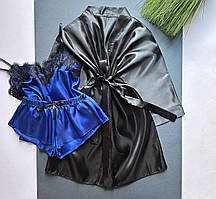 Атласний халат і піжама (майка та шорти).