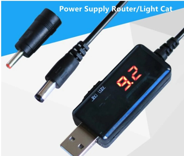 Кабель USB to DC для роутера з 5V на 9V(1A) або 12V(0.8A) 5.5х2.1/3.5x1.35 mm з перемикачем