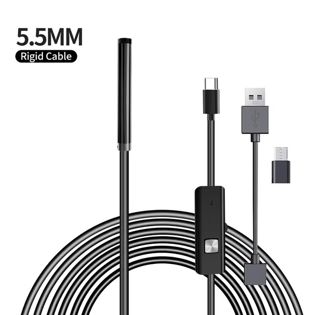 3 в 1 Камера ендоскоп 1 метр 5.5 мм USB/micro USB/Type C бороскоп, жорсткий дріт