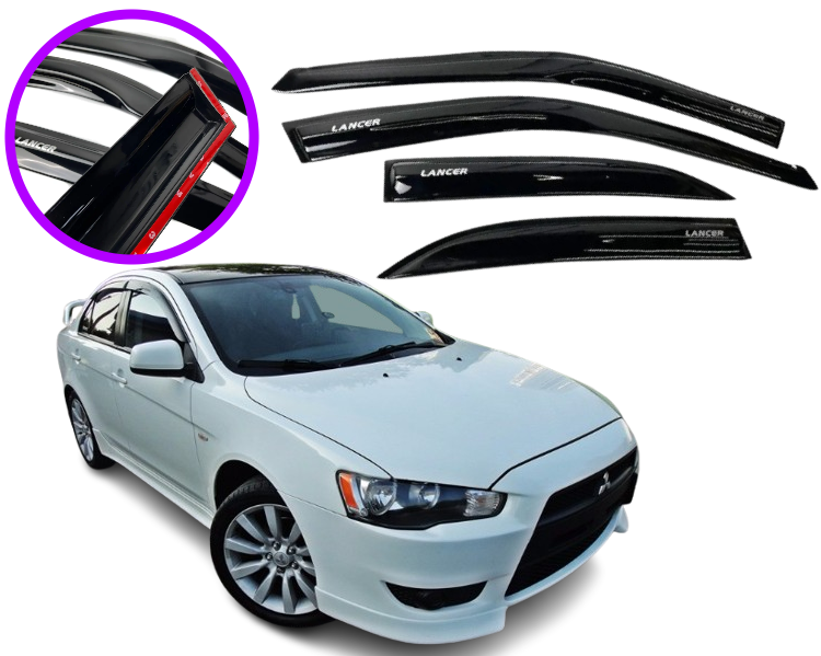 Дефлектори вікон вітровики Mitsubishi Lancer Х 10 седан 2007-> (скотч)