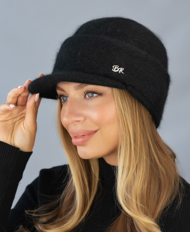 Кепка жіноча тепла зимова чорна Жокейка 757W, фото 1