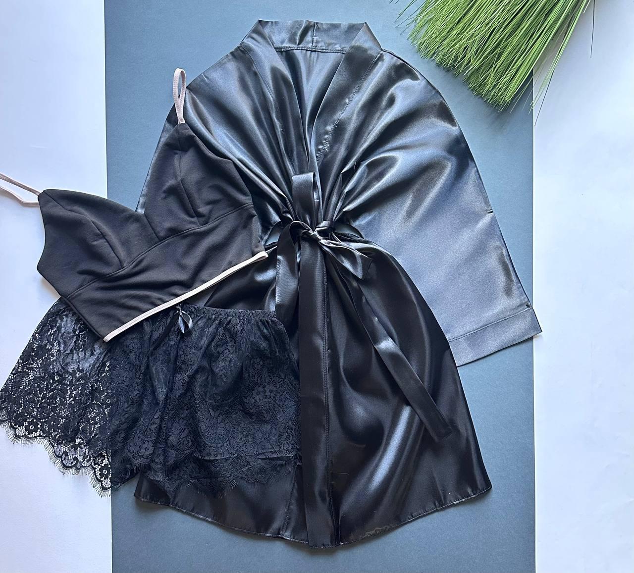 Комплект трійка, топ + шорти та жіночий халат. XS-S на чашку АВС