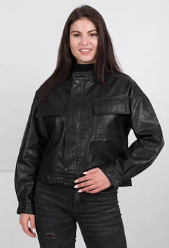 Куртка жіноча молодіжна з екошкіри чорна