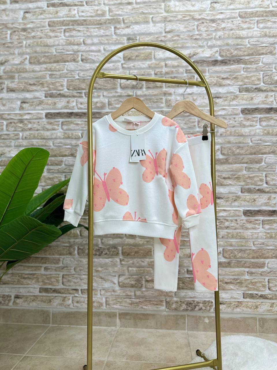 Костюм для дівчинки Zara Туреччина, світшот та лосини в пастельних тонах з малюнком, зріст 98 см, фото 1