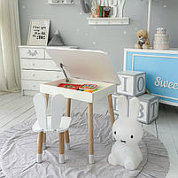 Стіл та стілець в дитячу, столик із підйомною шухлядою 53х60х45 стільчик вушка зайчика для відпочинку 26.5х26х25, білий, фото 4
