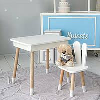 Стіл та стілець в дитячу, столик із підйомною шухлядою 53х60х45 стільчик вушка зайчика для відпочинку 26.5х26х25, білий, фото 9