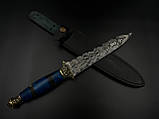Кортик ручної роботи «Кварц #3» із дамаська зі шкіряними піхвами, 61 HRC., фото 4