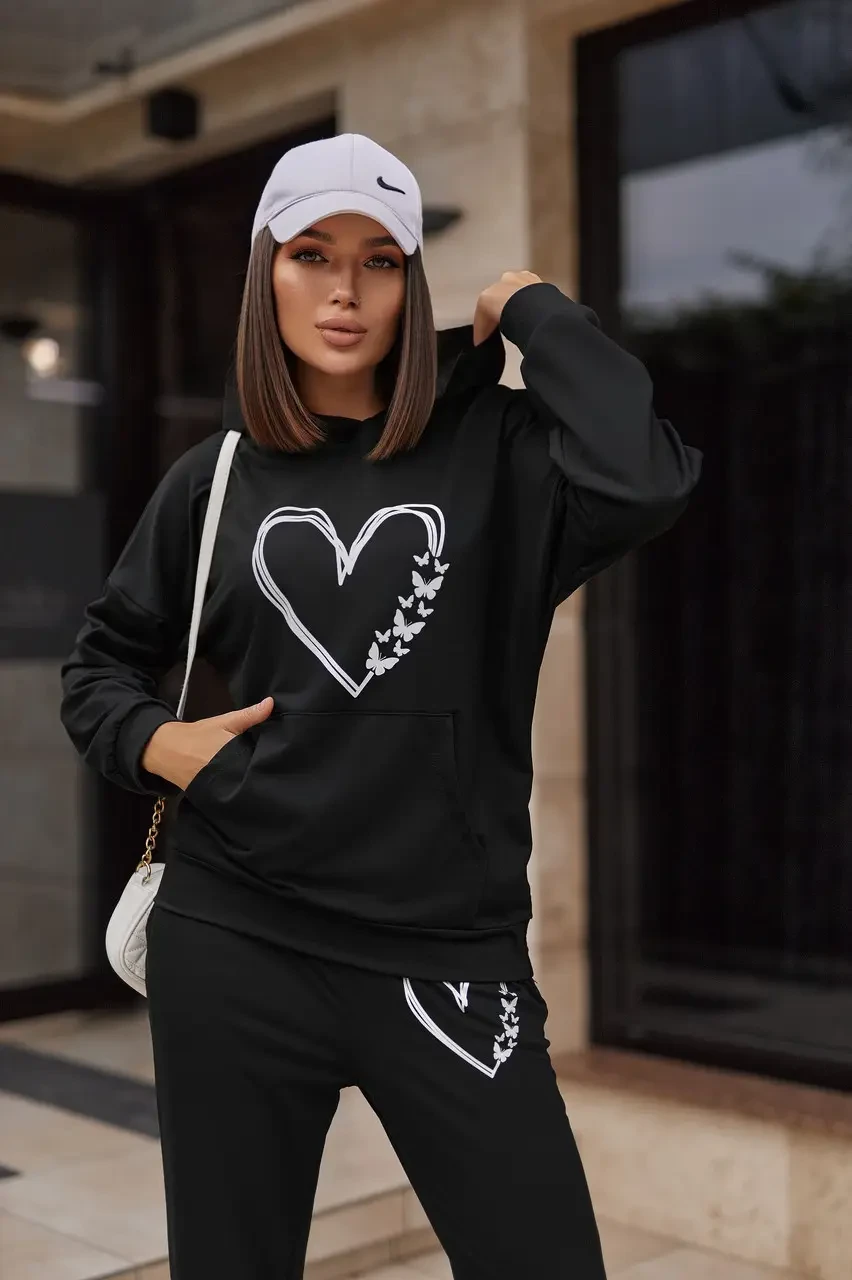 Демісезонний жіночий спортивний костюм із двонитки на кожен день у великих розмірах, фото 1