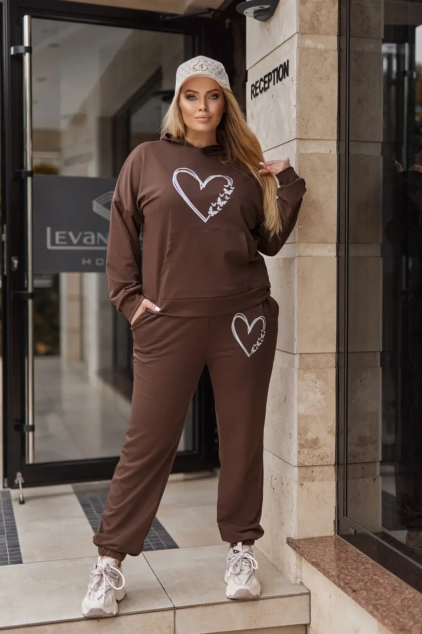 Весняний спортивний жіночий костюм із двонитки у шоколадному кольорі