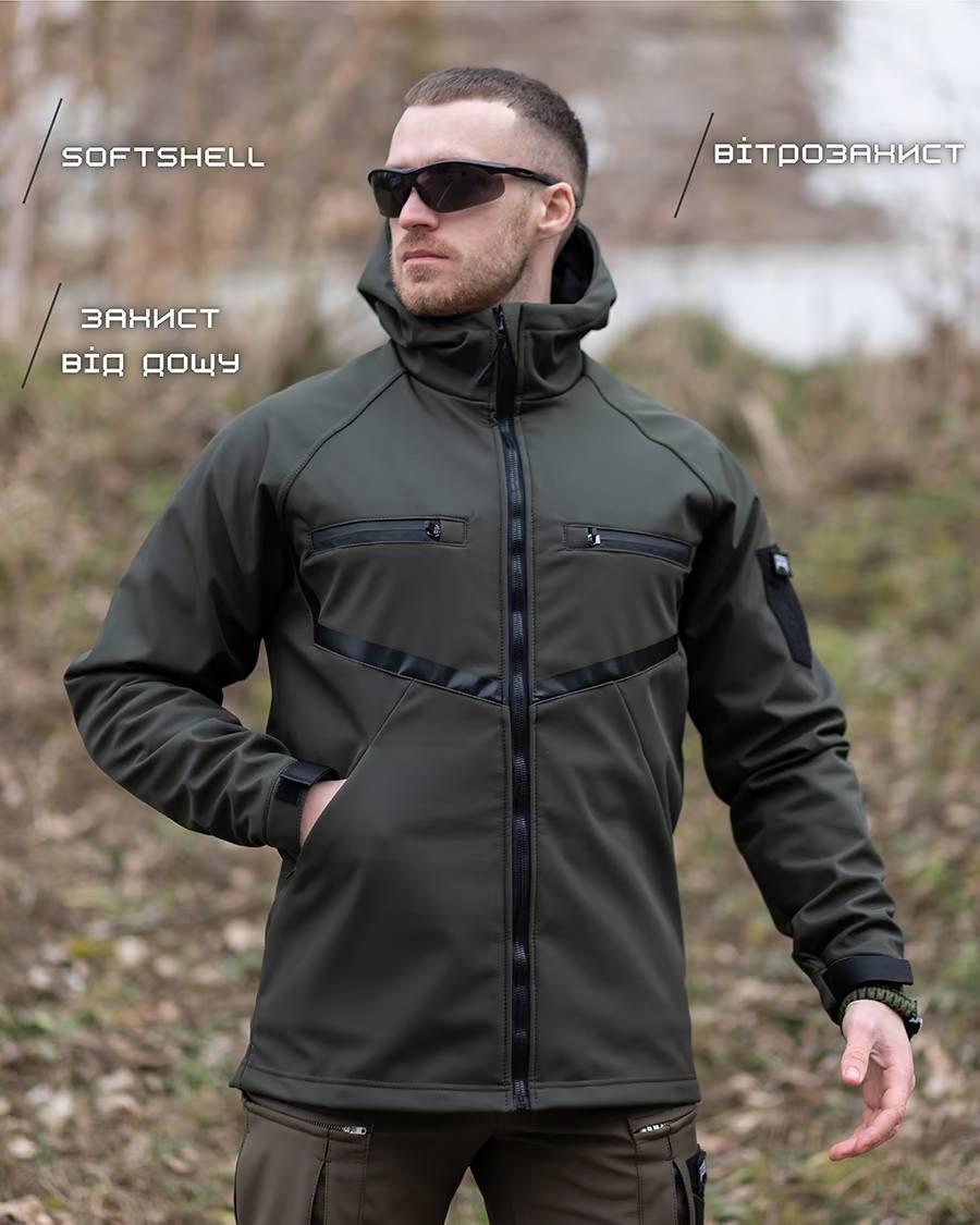 Чоловіча демісезонна куртка Softshell Omega хакі, куртка з капюшоном олива
