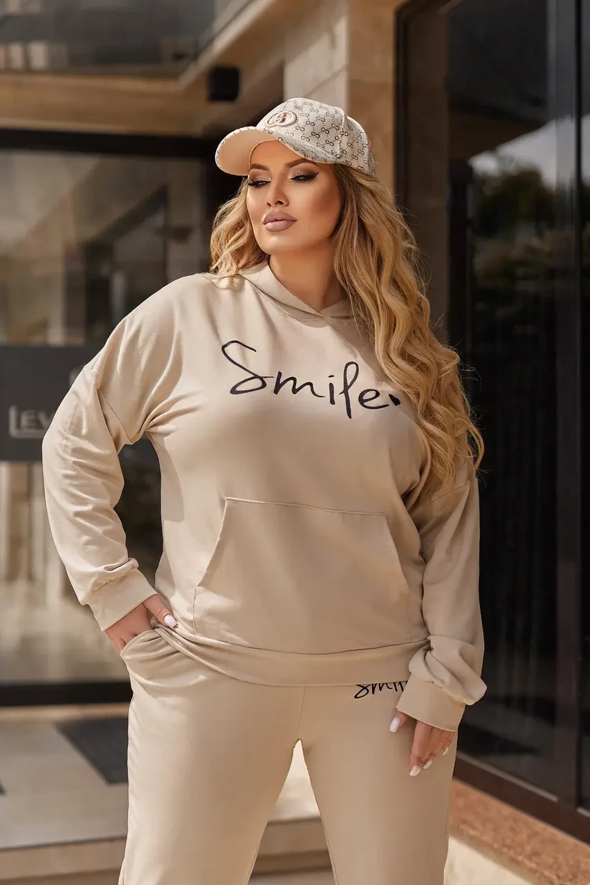 Спортивний костюм з м'якої та міцної двонитки, кофта з капюшоном та штани з поясом