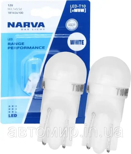 Світлодіодні автомобільні лампи габариту Narva LED Range Performance 12V 0.36W T10 W5W 6000K 2 шт White, фото 1