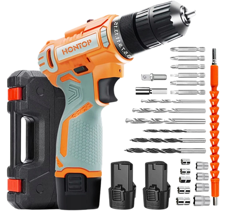 Акумуляторний шуруповерт HONTOP 12В 1,3 Ач з набіром викруток, фото 1