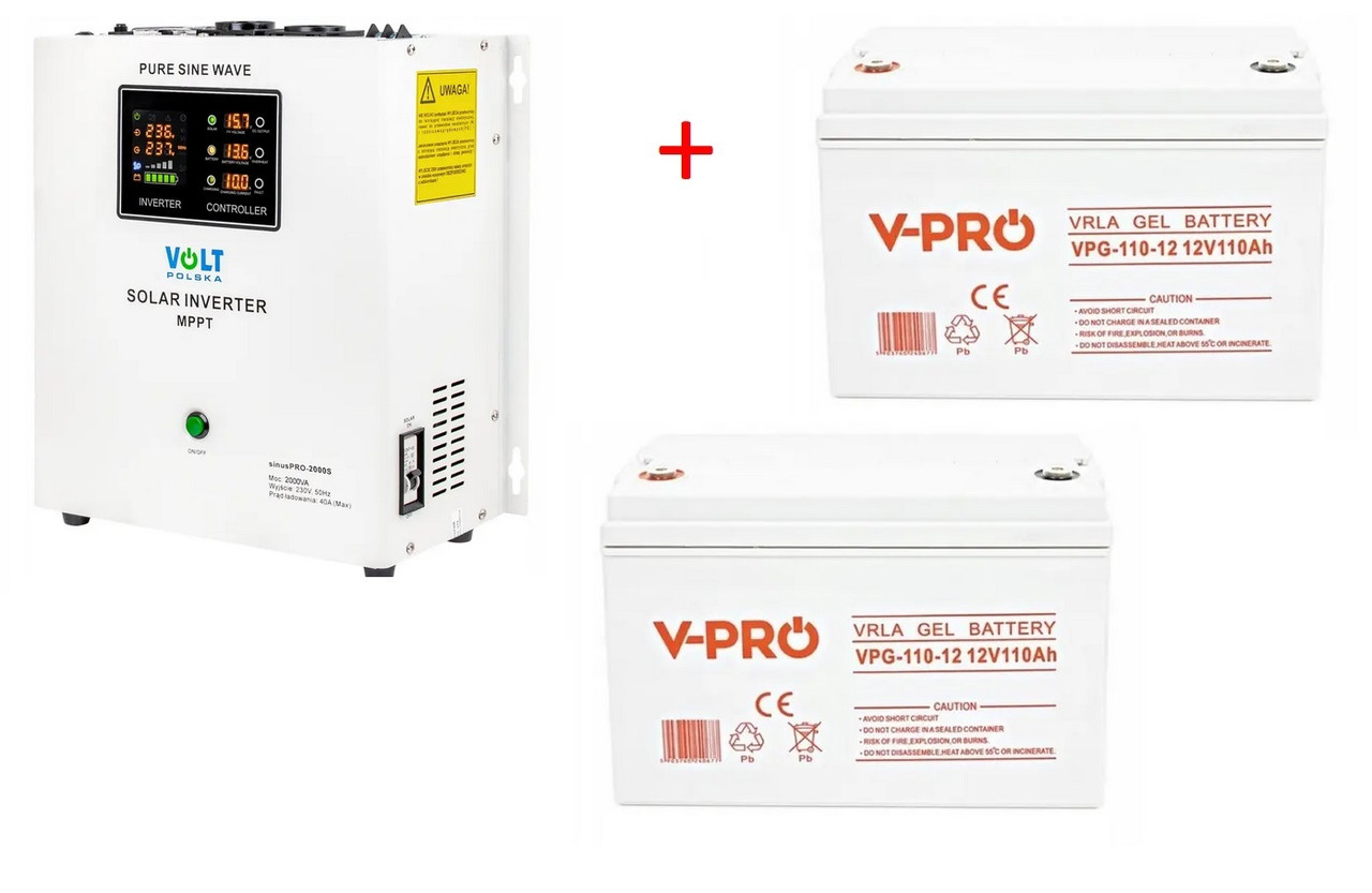 Акумулятор 12V 110Ah GEL VPRO Solar + 2000W 24V 230V