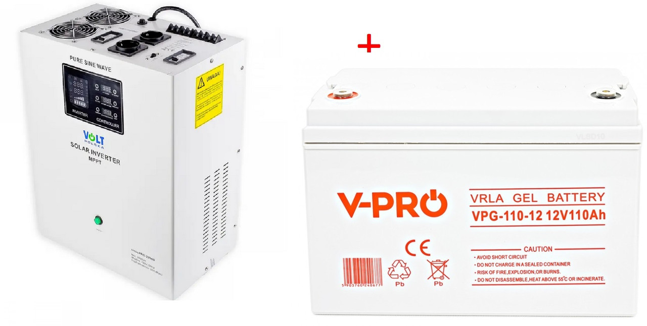 Акумулятор 12V 110Ah GEL VPRO Solar + 2200W 24V 230V, фото 1