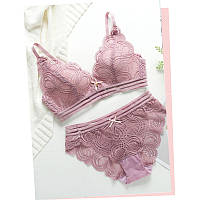 Елегантний однотонний комплект з візерунком - лавандовий 80B (33027436831)