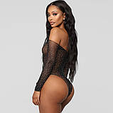 Напівпрозорий еротичний боді зі стразами - чорний One Size (593978560079), фото 3