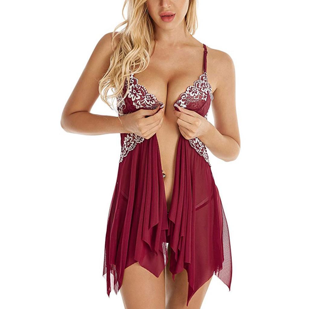 Еротичний пеньюар із застібкою спереду - бордовий S (4000506183690), фото 1