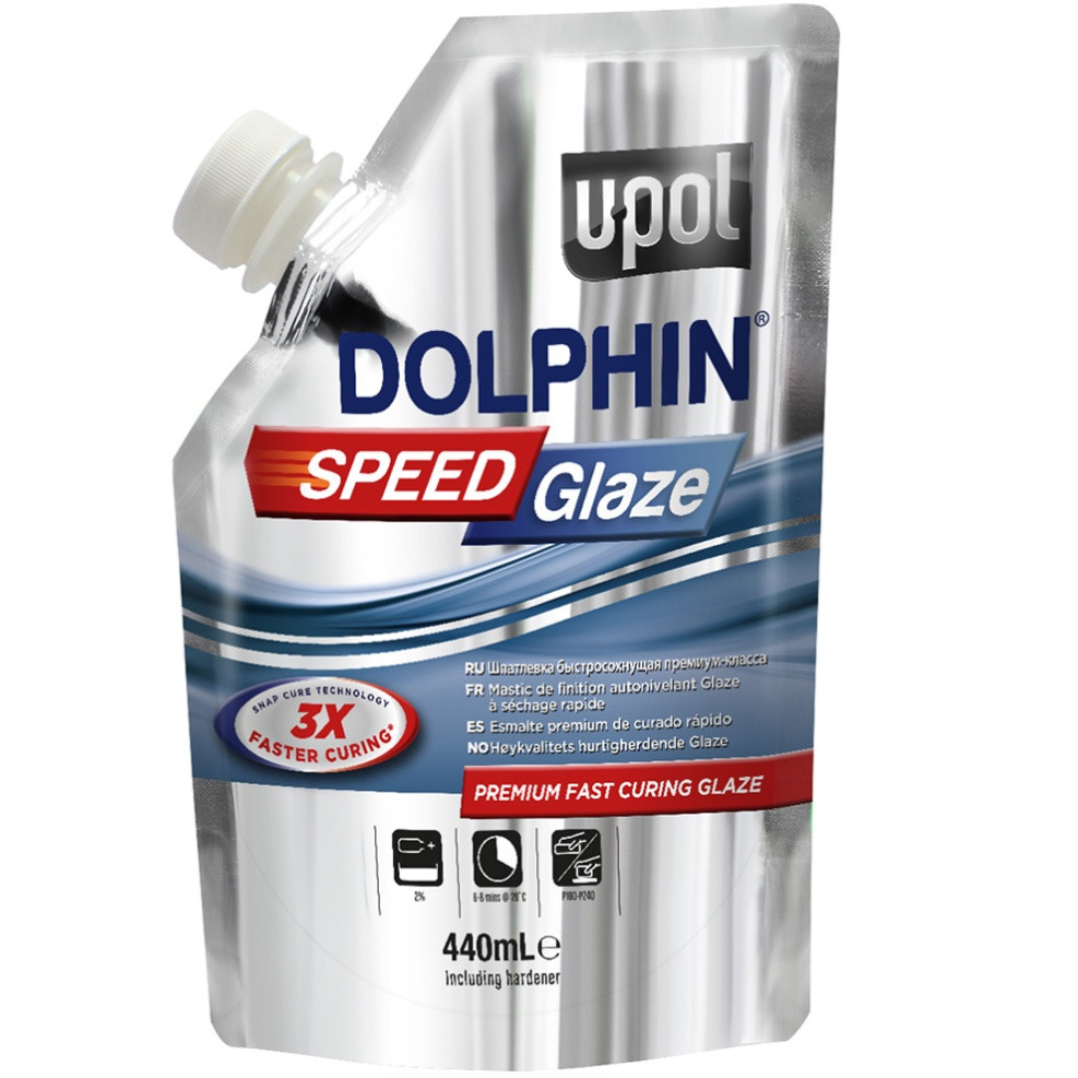 Шпаклівка фінішна самовирівнювальна швидковисихна U-POL Dolphin Speed Glaze, 440 мл Синій