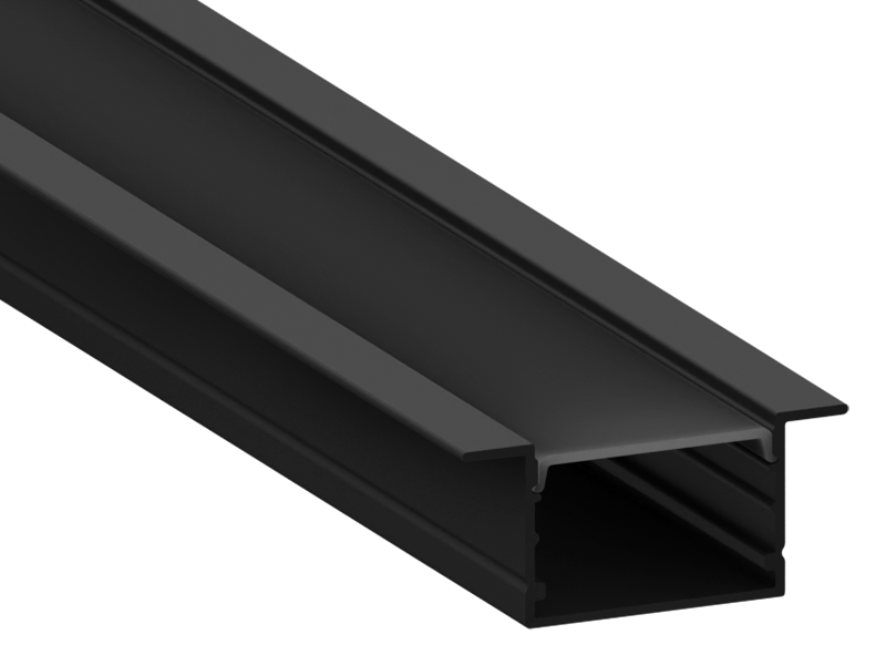 Алюмінієвий профіль для світлодіодної стрічки АЛ-54 2 метра чорний профіль, чорний дифузор врізний LEDUA, фото 1