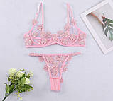 Еротичний прозорий комплект з квітами - рожевий S (1005001864588480), фото 7