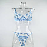 Еротичний прозорий комплект з квітами - блакитний S (1005001864588480), фото 4