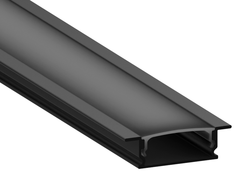 Алюмінієвий профіль для світлодіодної стрічки АЛ-94 2 метра чорний профіль, чорний дифузор врізний LEDUA, фото 1