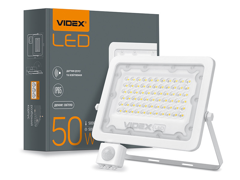 Прожектор LED F2e 50W 5000K з датчиком руху та освітленості 220V IP65 VL-F2e505W-S VIDEX