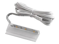 Кліпса світлодіодна пластикова для підсвітки скляних полиць 12V/DC 0.72w жовте світло, білий провід LEDUA