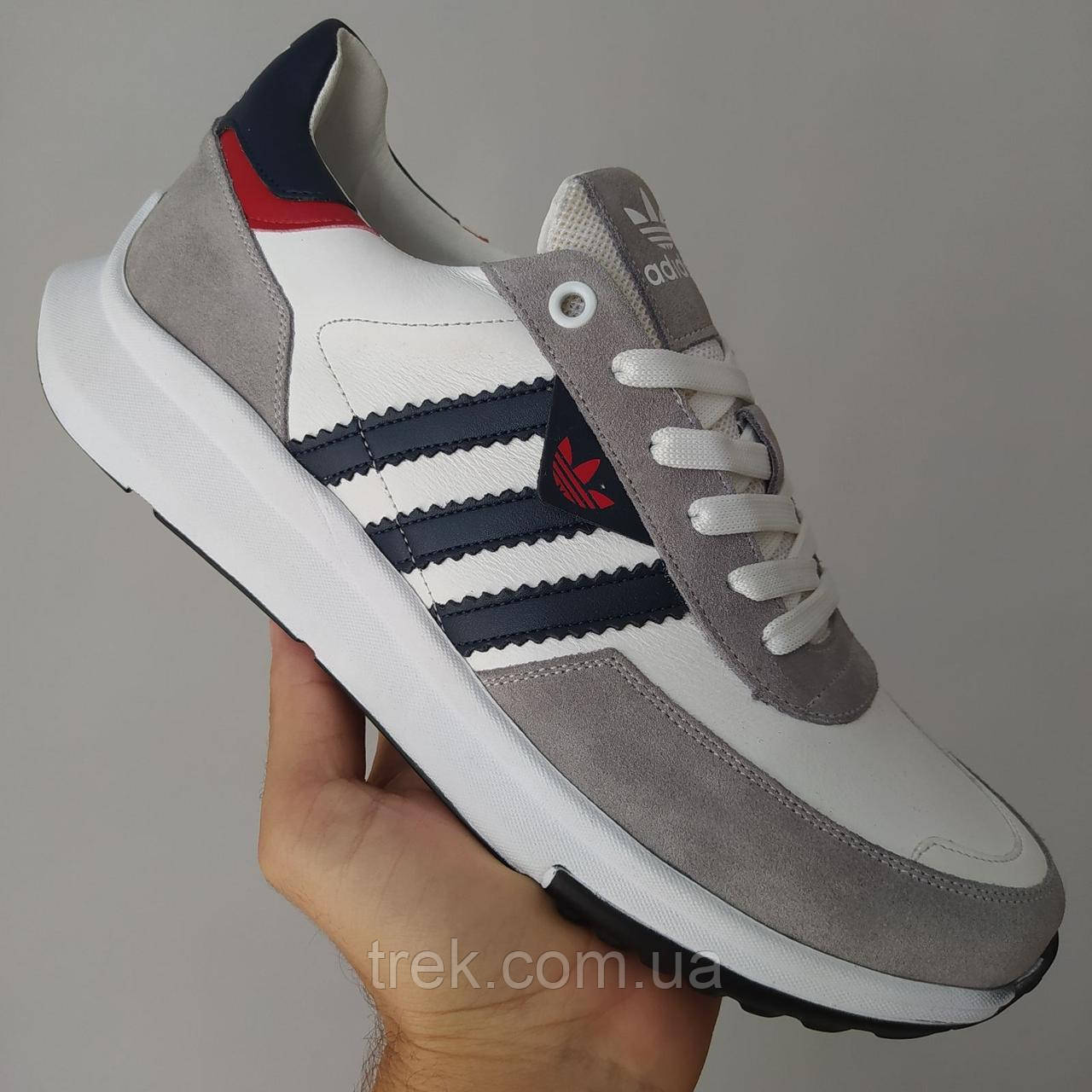 Кросівки чоловічі шкіряні біло-сірі /10692/-41р