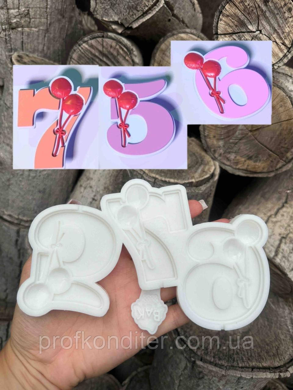 Ексклюзив. Силіконовий молд для ГІПСУ та ін "Цифри з кульками 5,6,7", фото 1