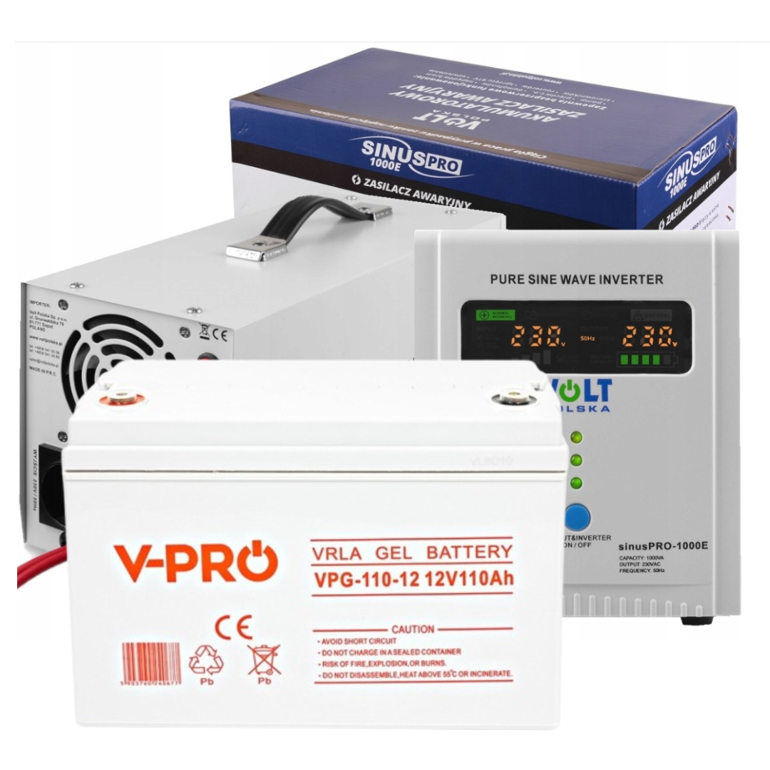 Аварійний комплект живлення Volt Polska SINUS PRO 1000 E 12/230V 700/1000W + Акумулятор VOLT VRLA DEEP CYCLE 110Ah 12V