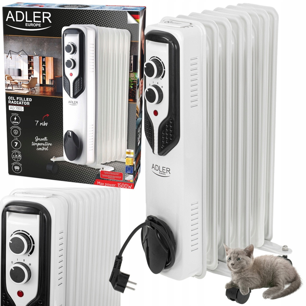 Масляний обігрівач Adler AD 7816 — 9 ребер, 2000 Вт, 3 режими потужності, термостатичний контроль, фото 1