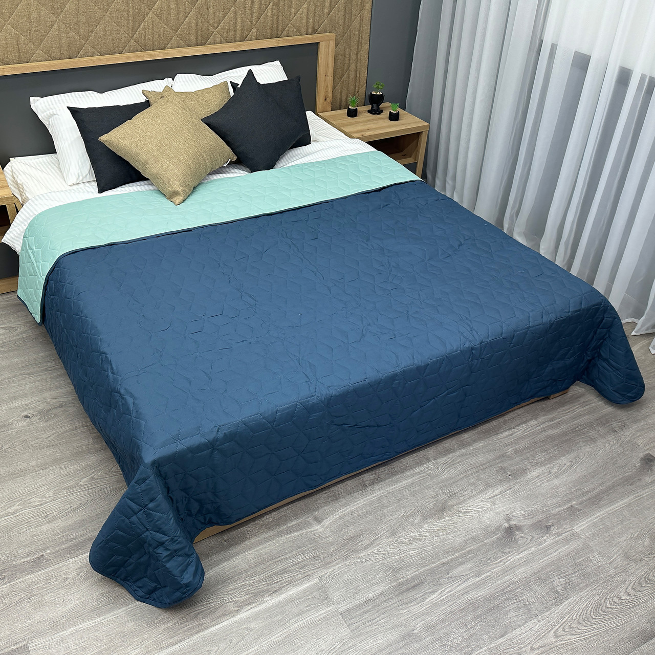 Покривало двостороннє Decorator Microfiber куб, синій з блакитним, фото 1