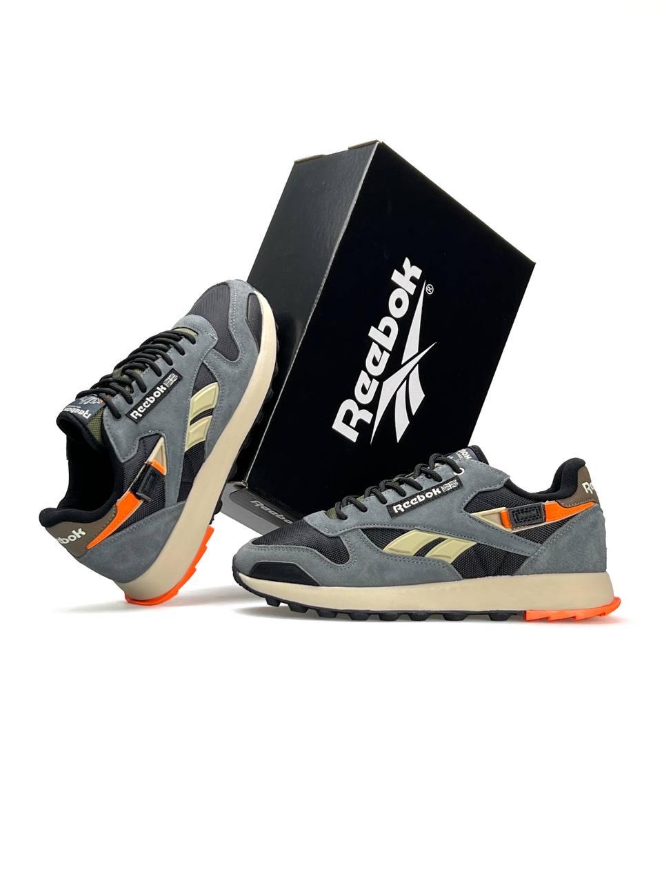 Чоловічі кросівки замша текстиль Reebok Classic Leather New Gray Black Orange, кеди Рибок, Чоловіче взуття