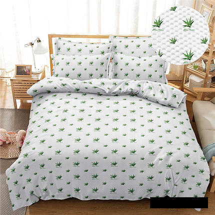 Біла синтетична тканина для постільної білизни 220 см Мікрофібра пресована з принтом алое вера TIS-F4 у рулоні 100 м, фото 1