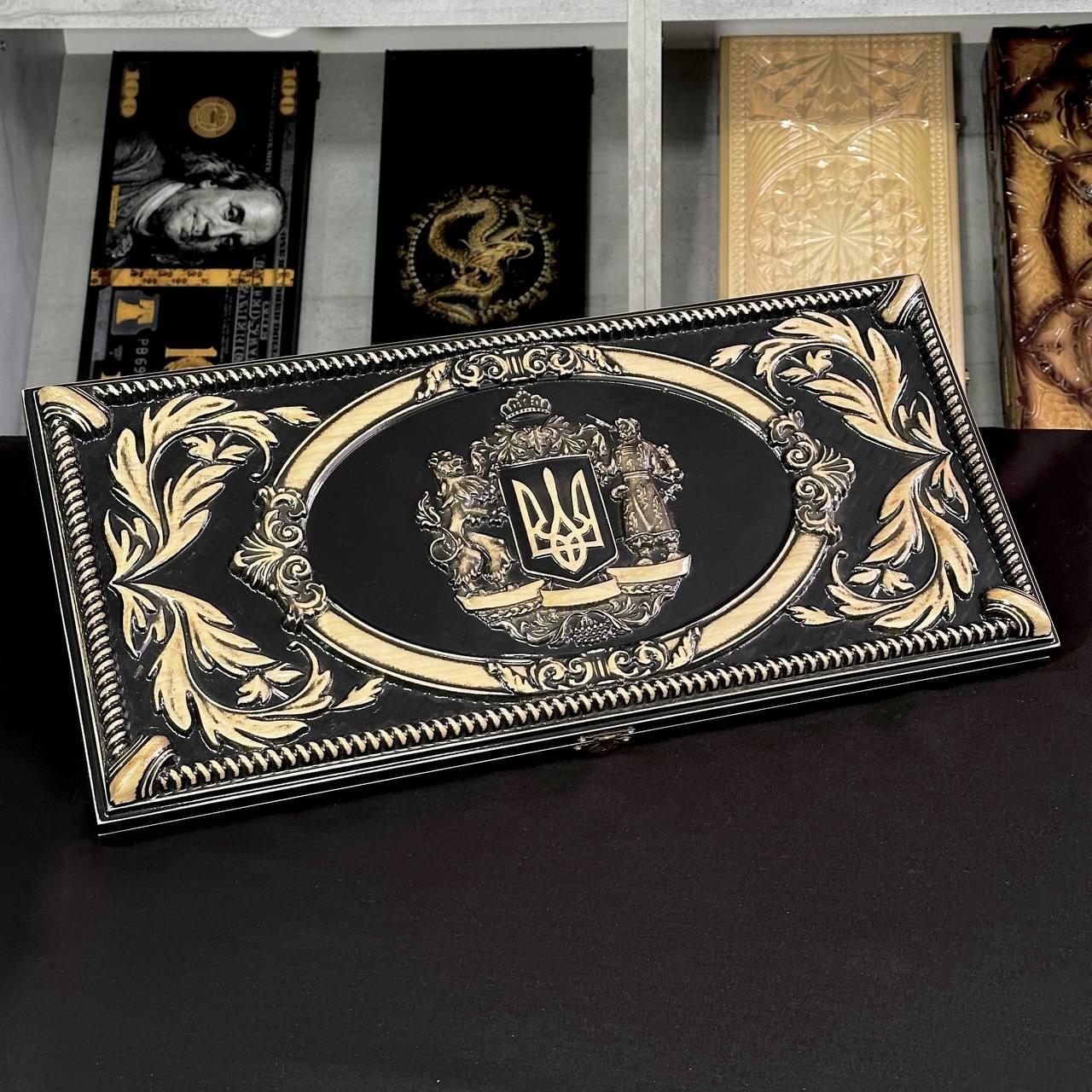 Нарди дерев'яні подарункові Герб 60×28см нарди довгі та нарди кокроткі, фото 1