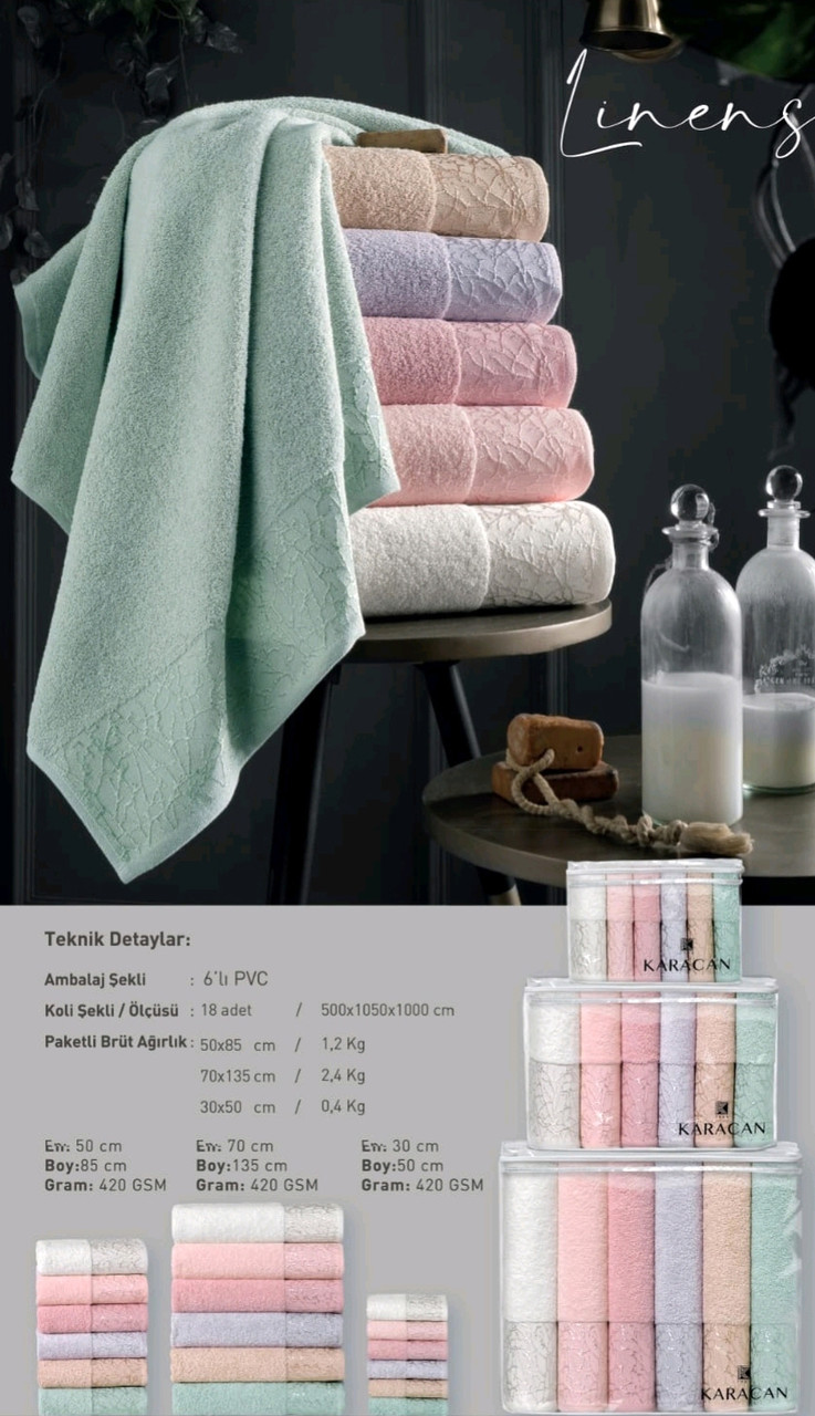 Великий набір рушників Karacan "Linens" 18 предметів (банні, для обличчя та рук, біде) бавовняні м'які Туреччина