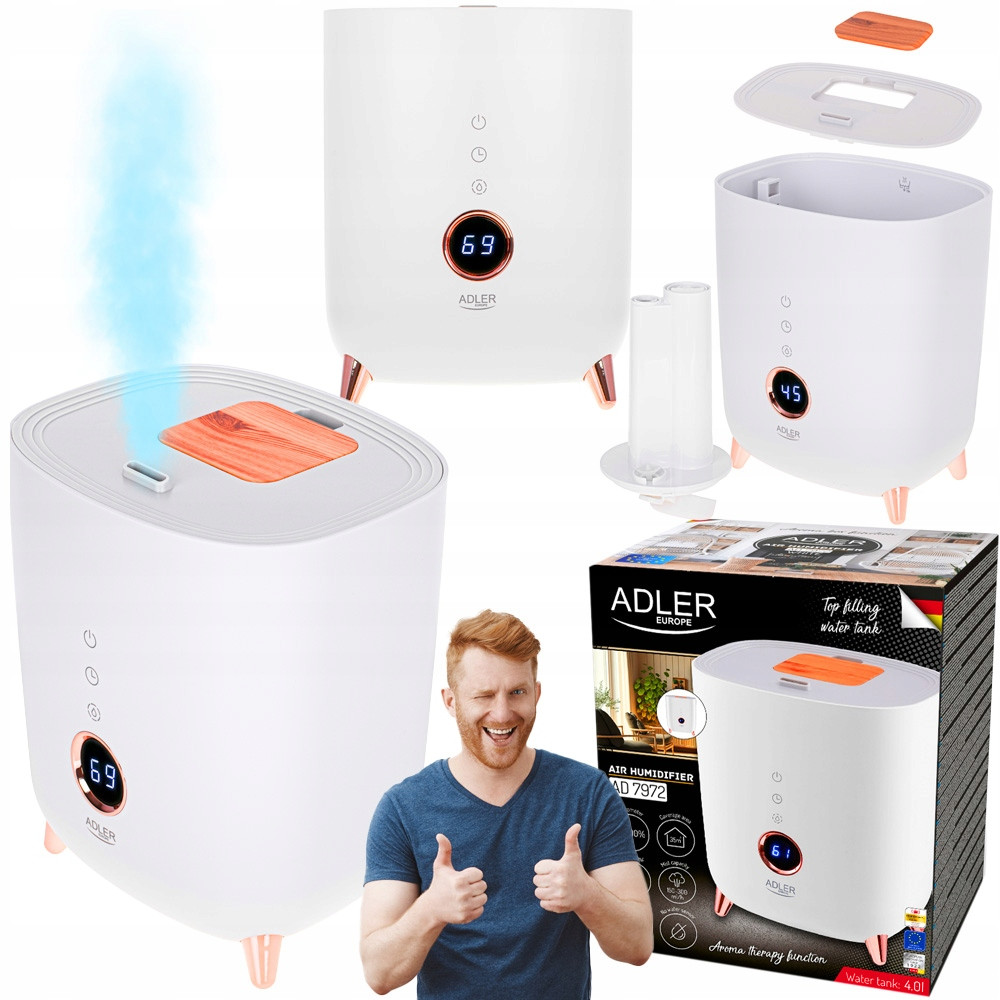 Зволожувач повітря Adler AD 7972 — 4 л, ультразвуковий, гігрометр, ароматерапія, таймер, фото 1